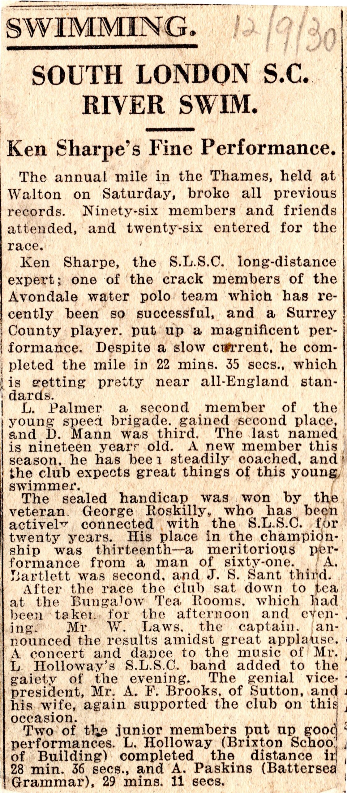 River Swim 1930