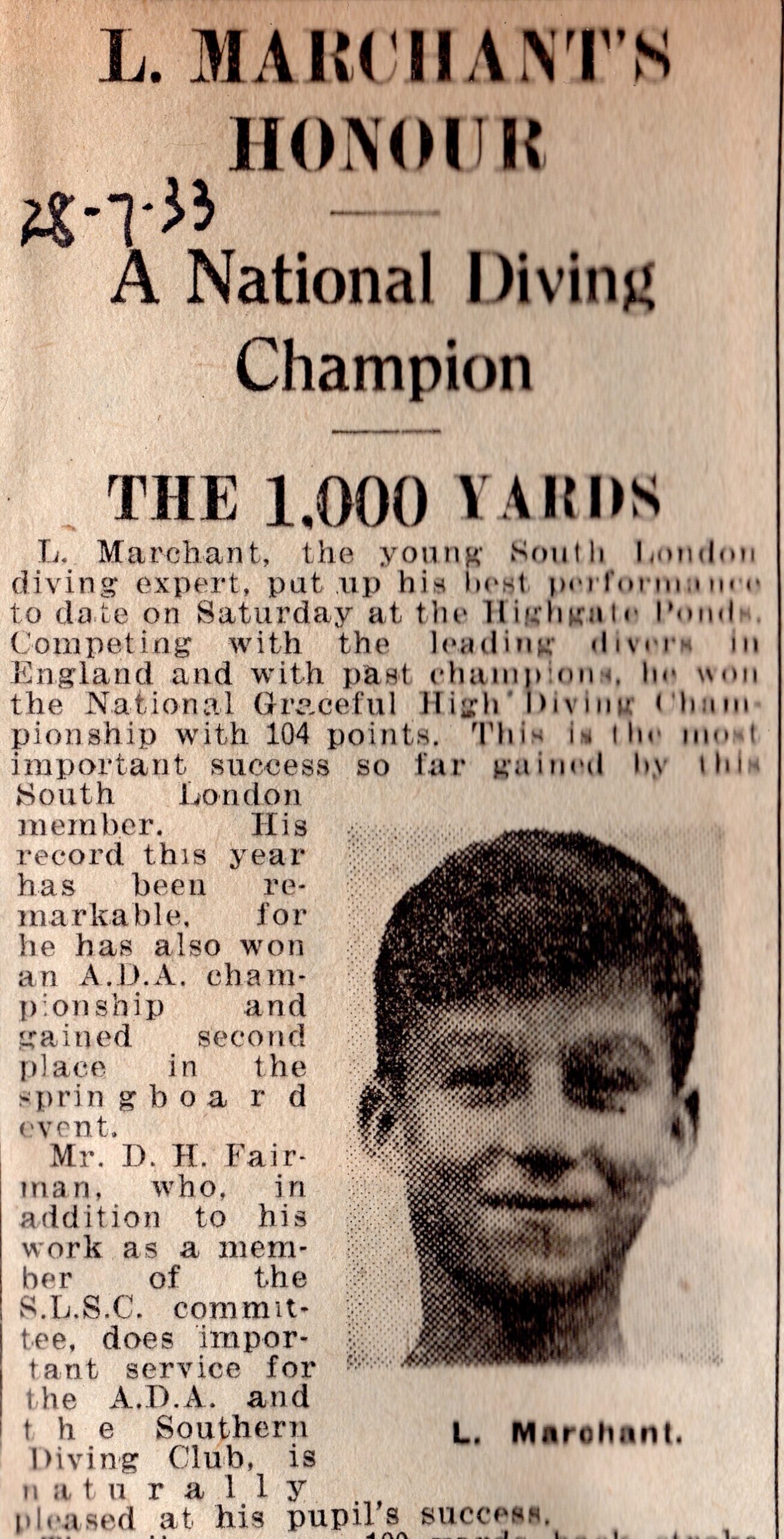 L Marchant’s Honour