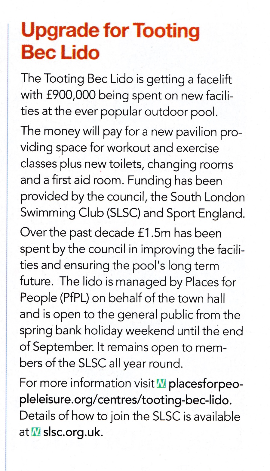 Upgrade for Tooting Bec Lido