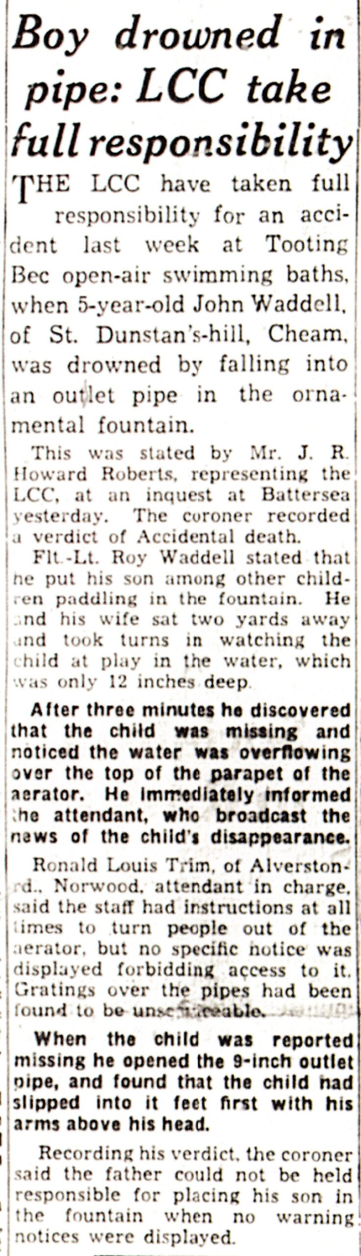 Death of 5-year old John Waddell