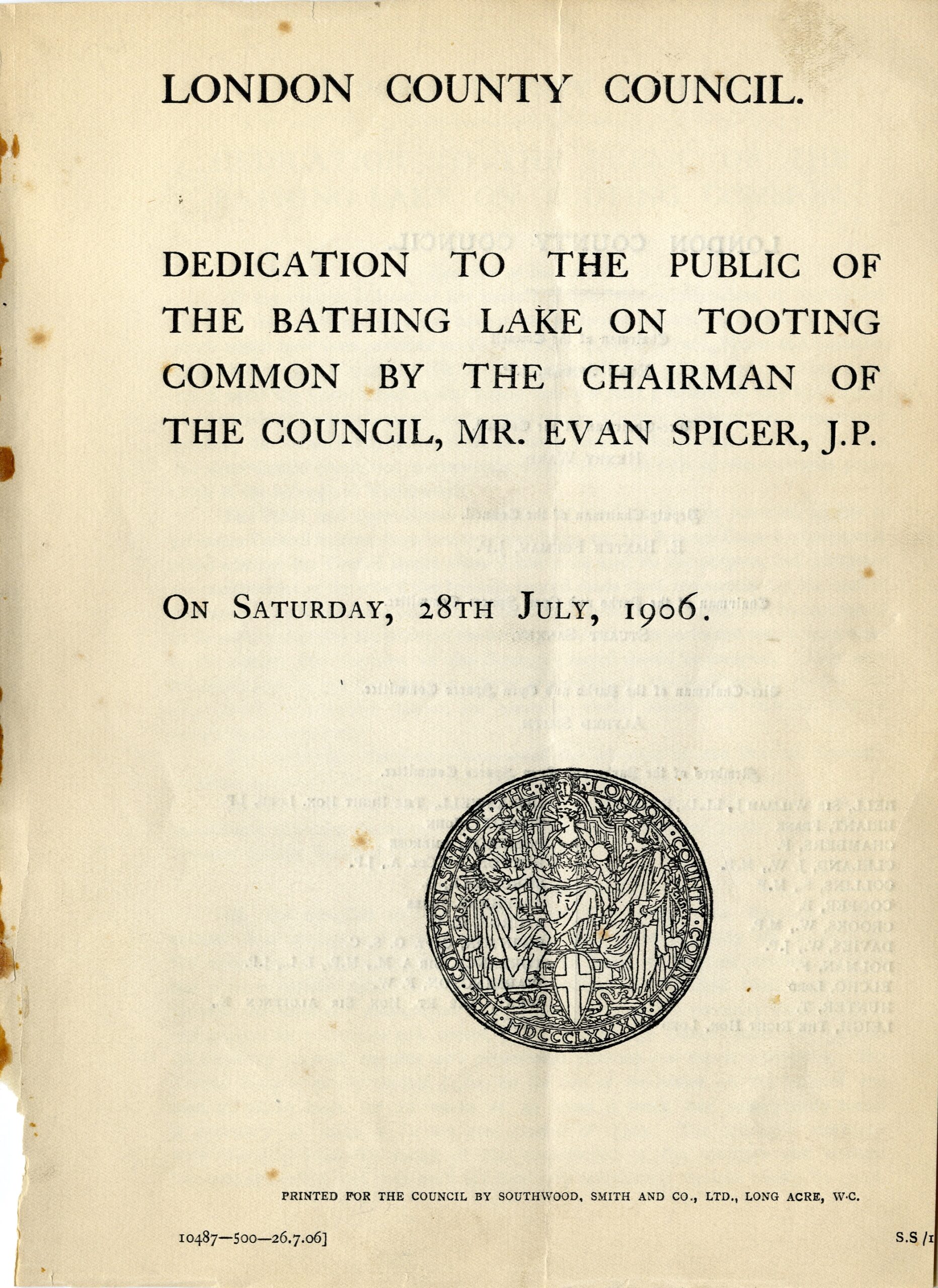 Tooting Common Bathing Lake Opening Day Programme